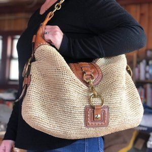 Vintage raffia woven Coach hobo bag